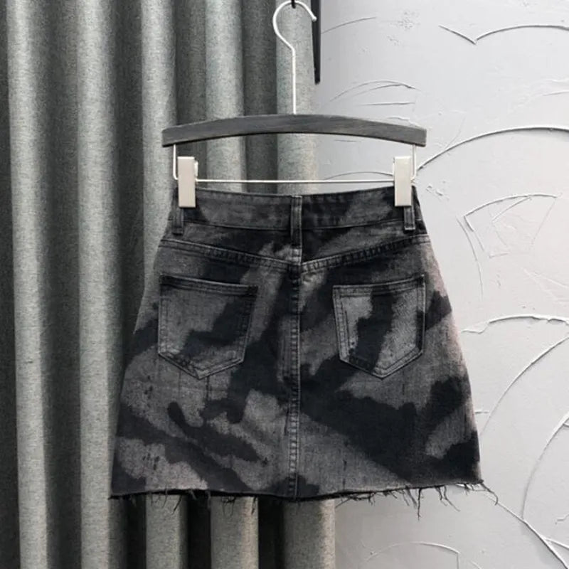 2022 Summer New Denim skirts Women High Waist Personalized pattern Jeans Mini Skirts Casual A-line Jupe Femme p366